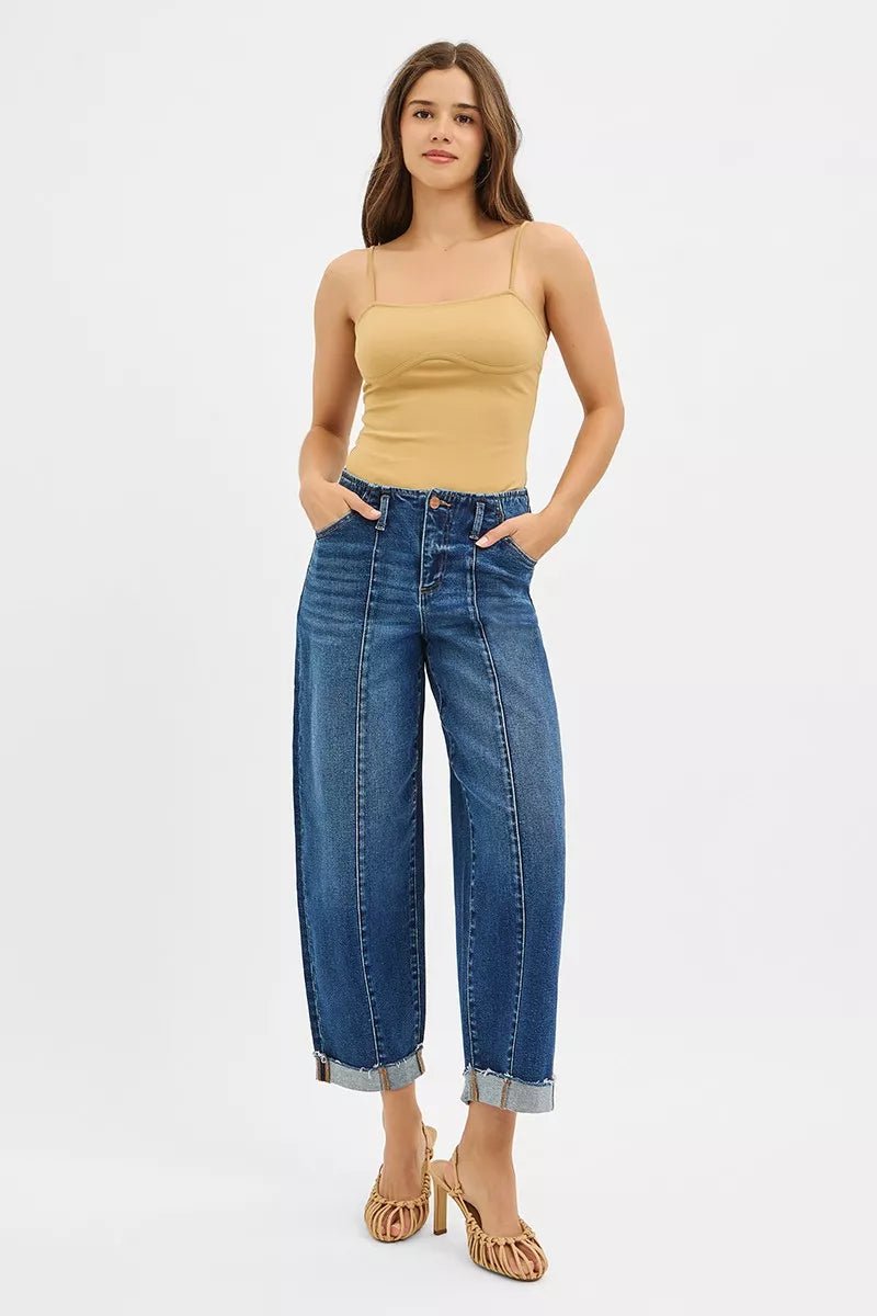 RISEN High Rise Fit Barrel Cuffed Jeans - Robbi & Angel