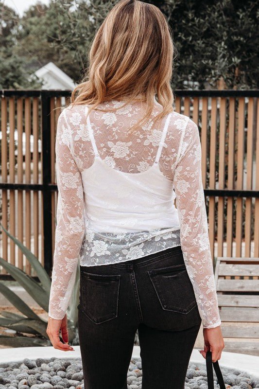 Floral Lace Sheer Mesh Long Sleeve Top - Robbi & Angel