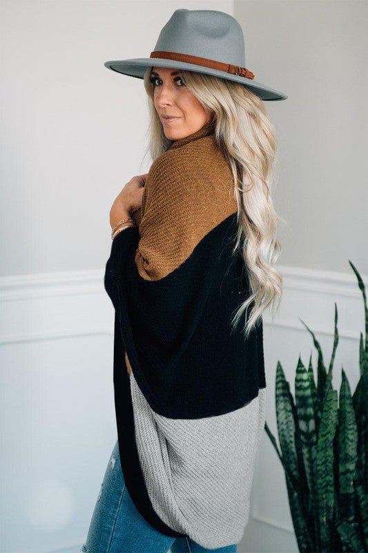 Brown Neutral Colorblock Drapey Cardigan - Robbi & Angel