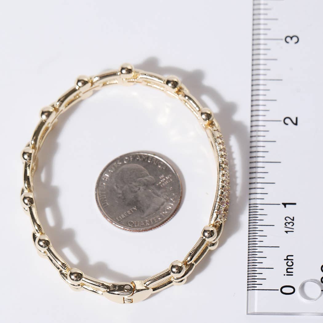 Linked Chain Gold CZ Pave Bar Bangle Bracelet - Robbi & Angel