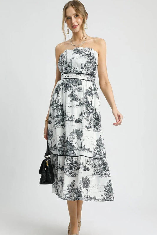 Umgee Printed Tiered Tube Midi Dress - Robbi & Angel