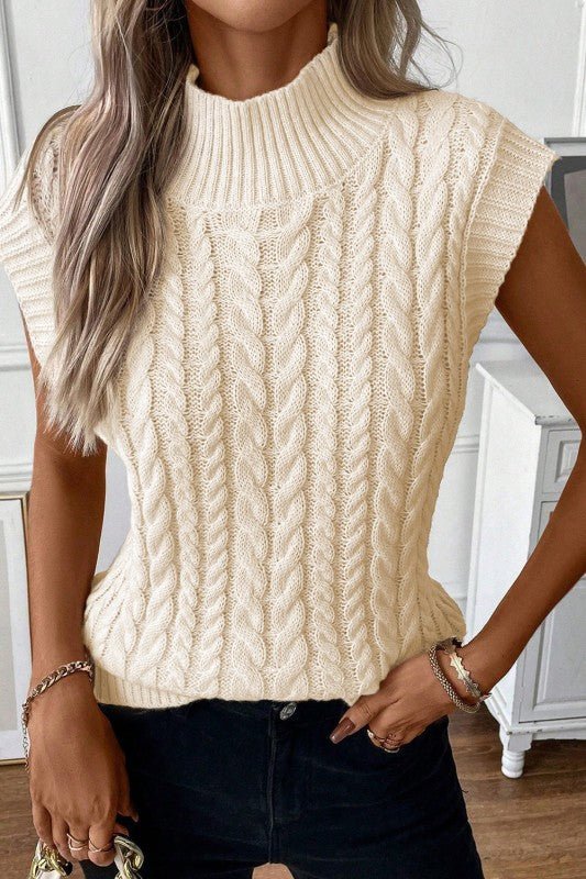 Sylvia Cable Knit High Neck Sweater Vest - Robbi & Angel