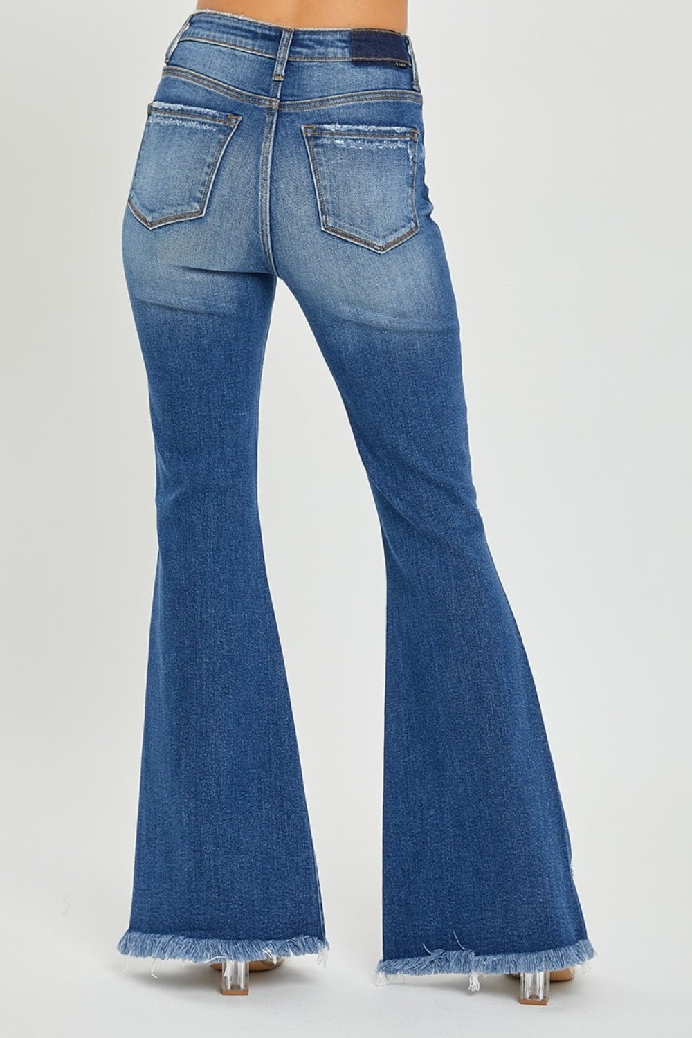 RISEN Full Size High Rise Front Slit Frayed Hem Flare Jeans - Robbi & Angel