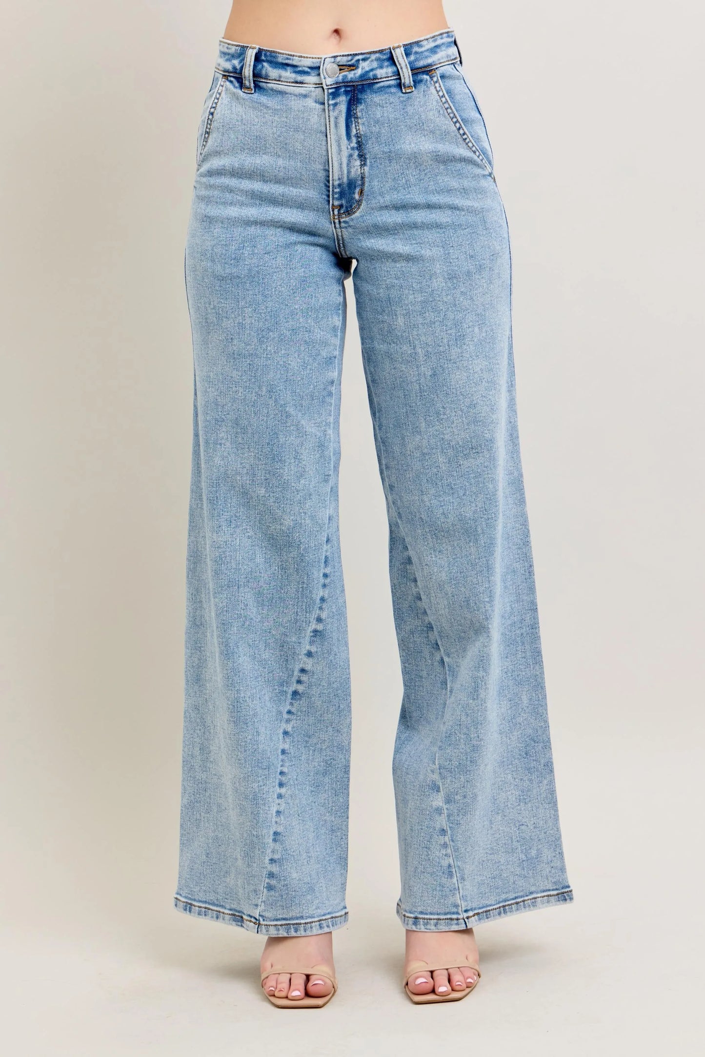 Judy Blue Full Size High Waist Wide Leg Jeans with Skewed Inseam Plus Size - Robbi & Angel