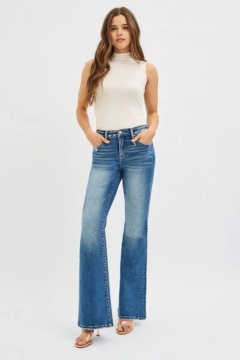 RISEN Full Size Tummy Control High Rise Flare Jeans/ Plus Size - Robbi & Angel