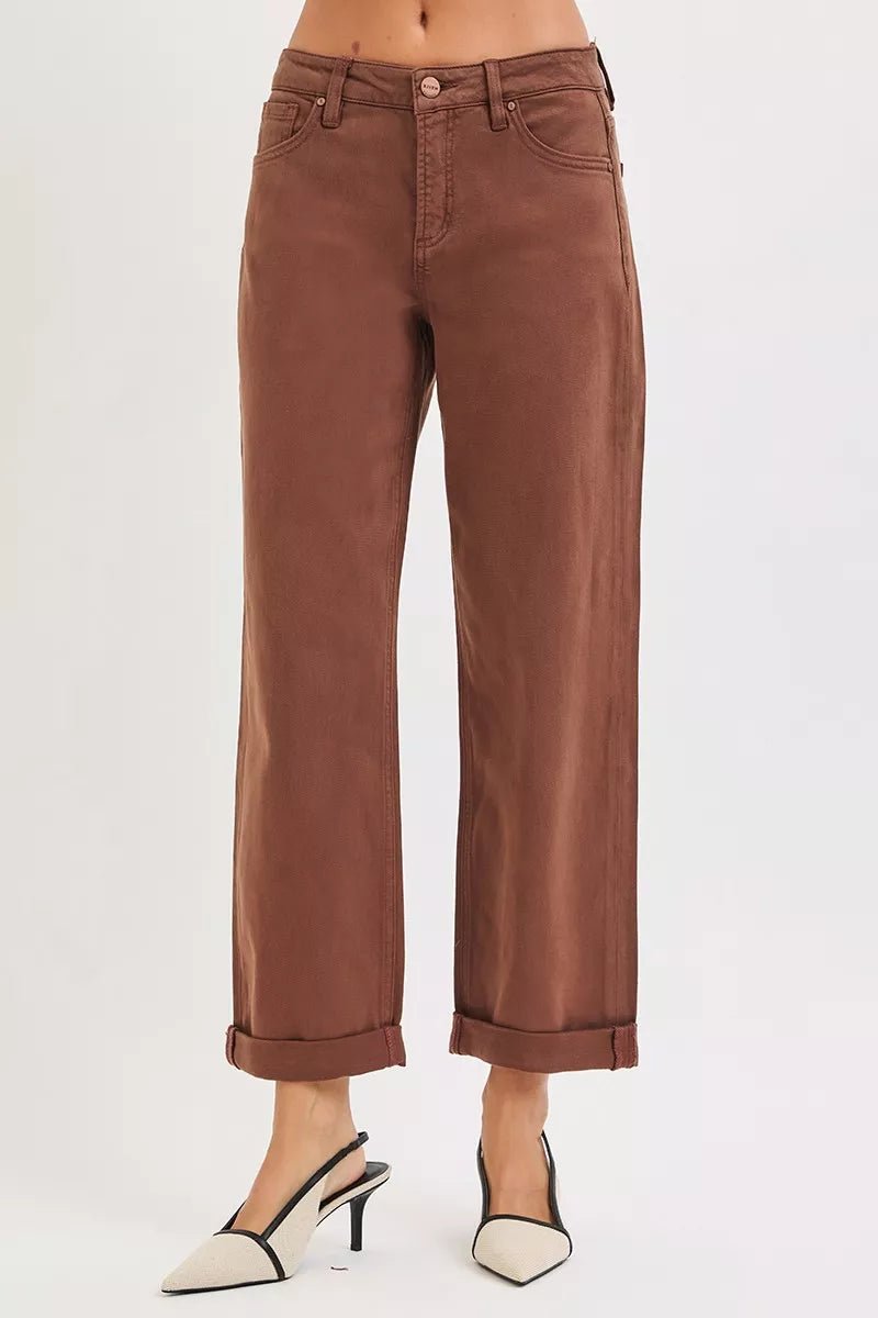 RISEN Full Size Tummy Control Mid Rise Ankle Barrel Baggy Plus Size - Robbi & Angel