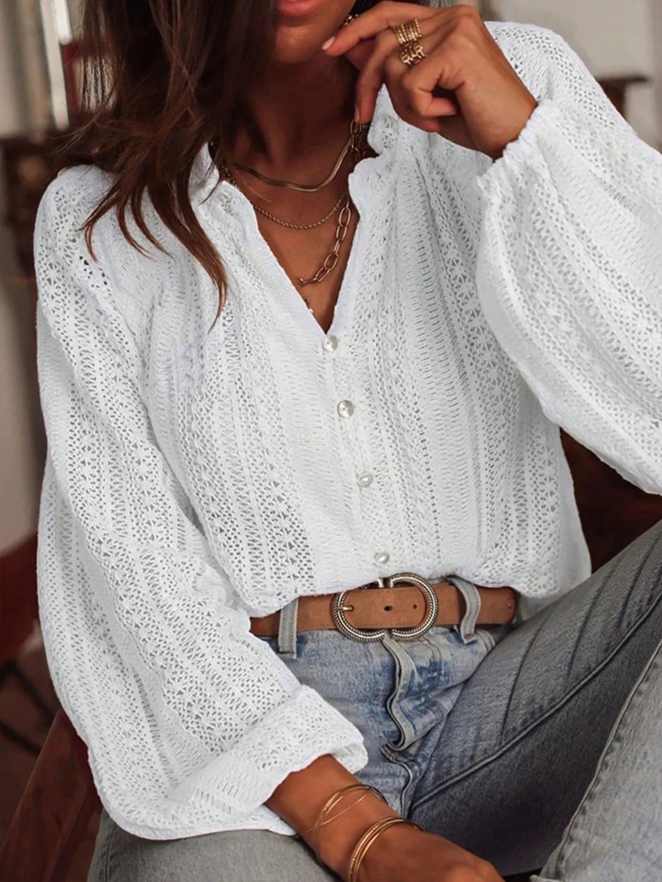 Crochet Notched Button - Front Shirt - Robbi & Angel