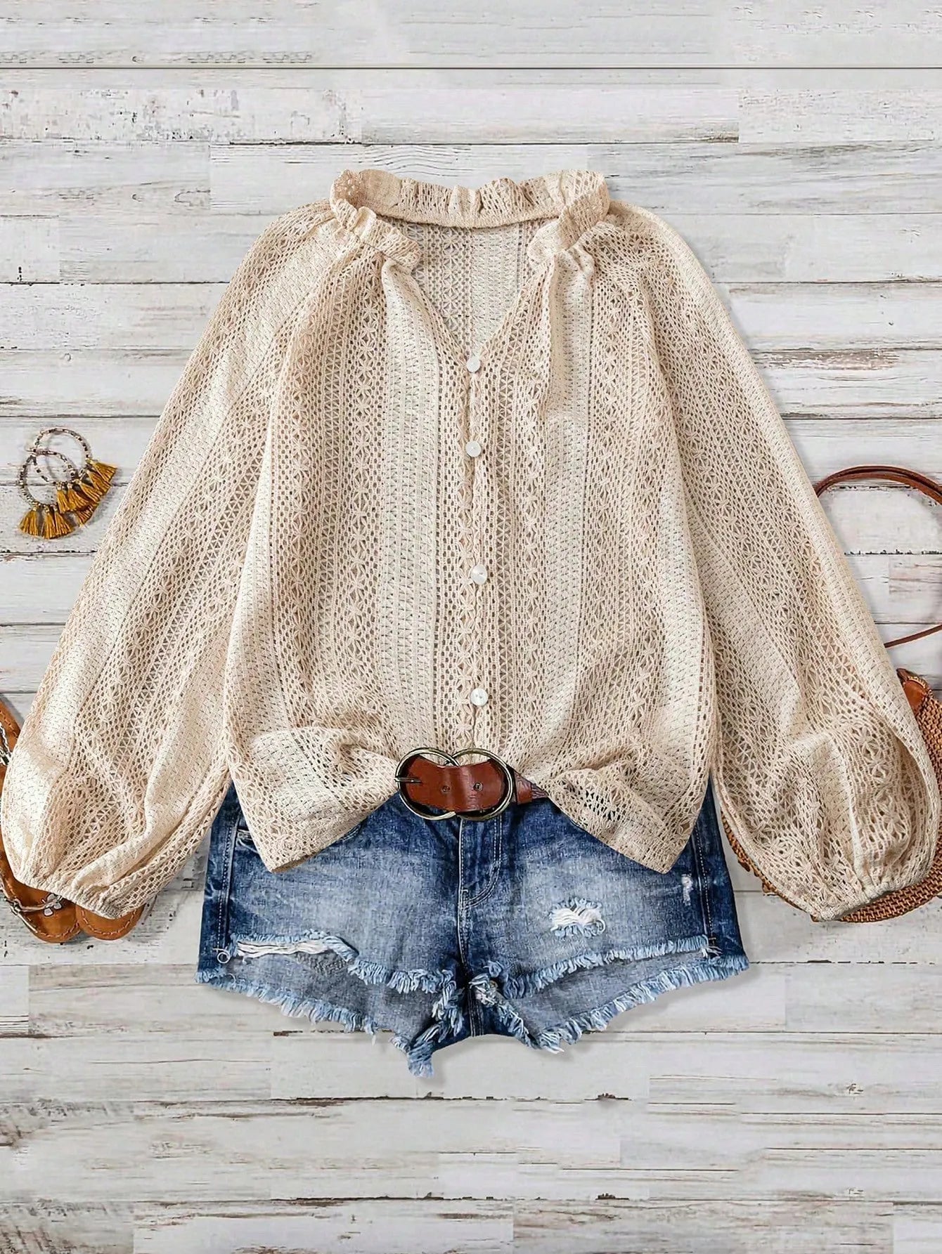 Crochet Notched Button - Front Shirt - Robbi & Angel