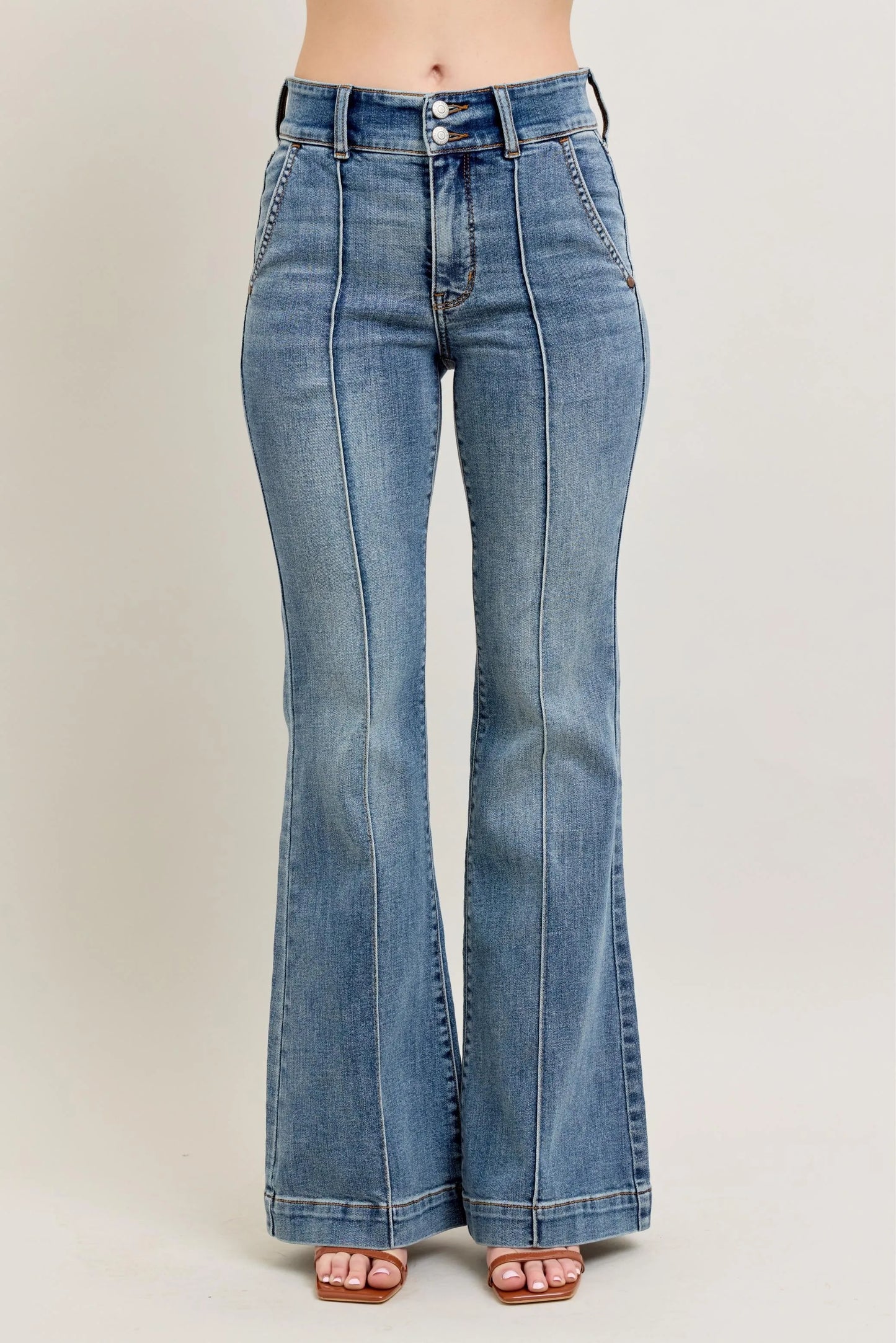 Judy Blue Full Size High - Waist Flare Denim Jeans with Front Seam Detail Plus Size - Robbi & Angel