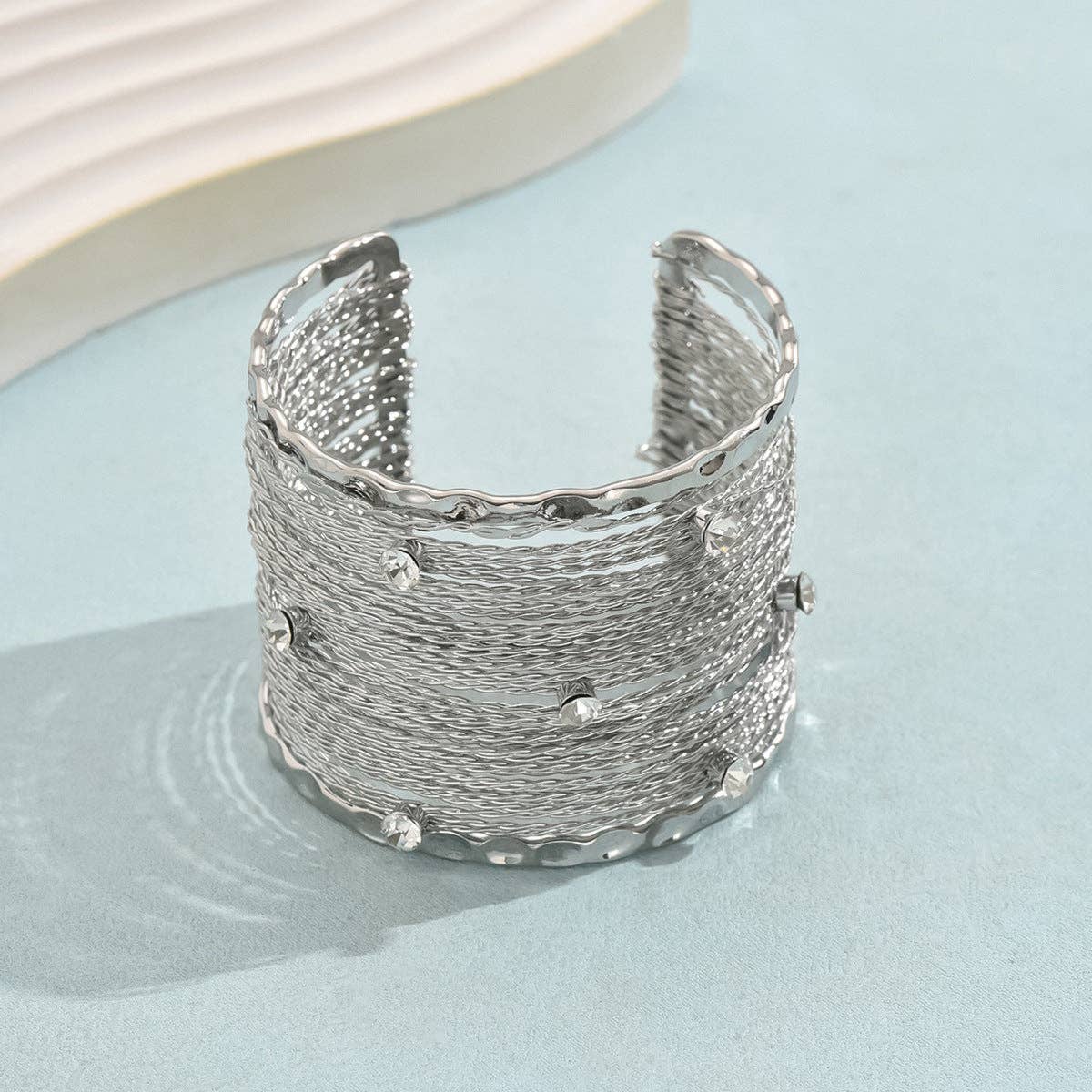 Sparkling Rhinestone Layered Mesh Open Bracelet DP25824