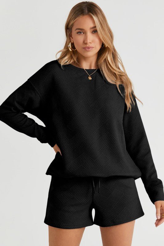 Adalyn Textured Long Sleeve Top and Drawstring Sho - Robbi & Angel
