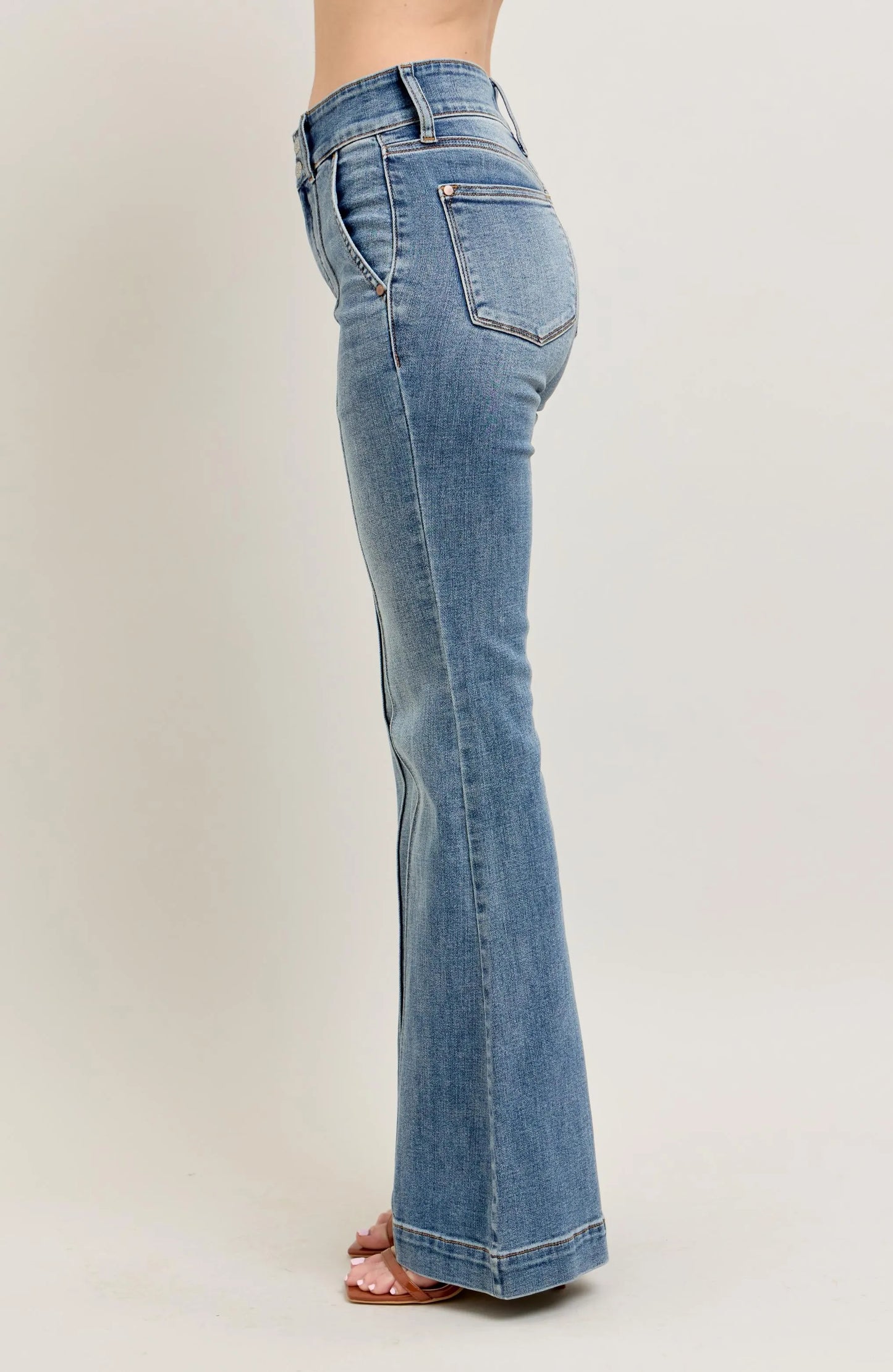 Judy Blue Full Size High - Waist Flare Denim Jeans with Front Seam Detail Plus Size - Robbi & Angel