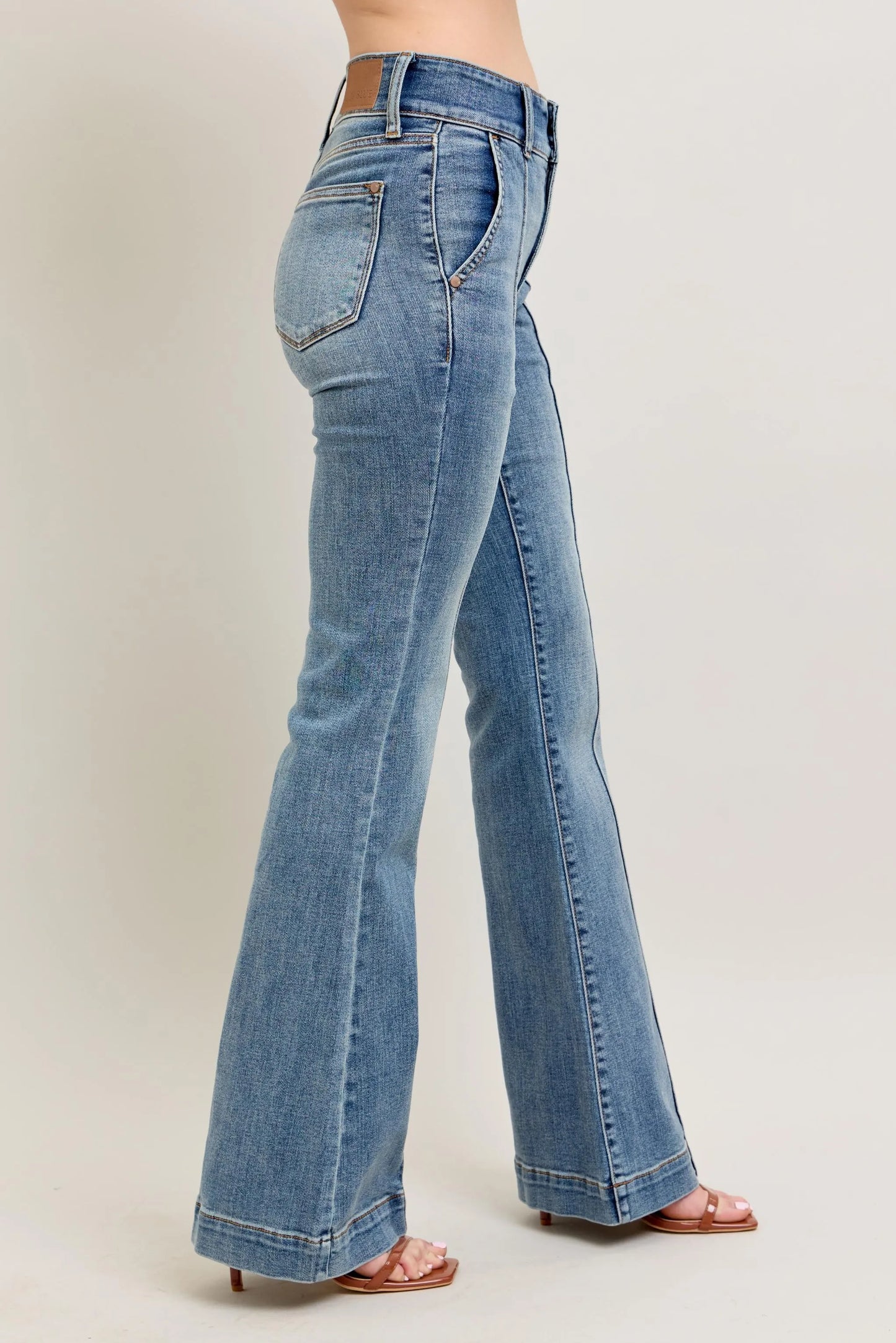 Judy Blue Full Size High - Waist Flare Denim Jeans with Front Seam Detail Plus Size - Robbi & Angel