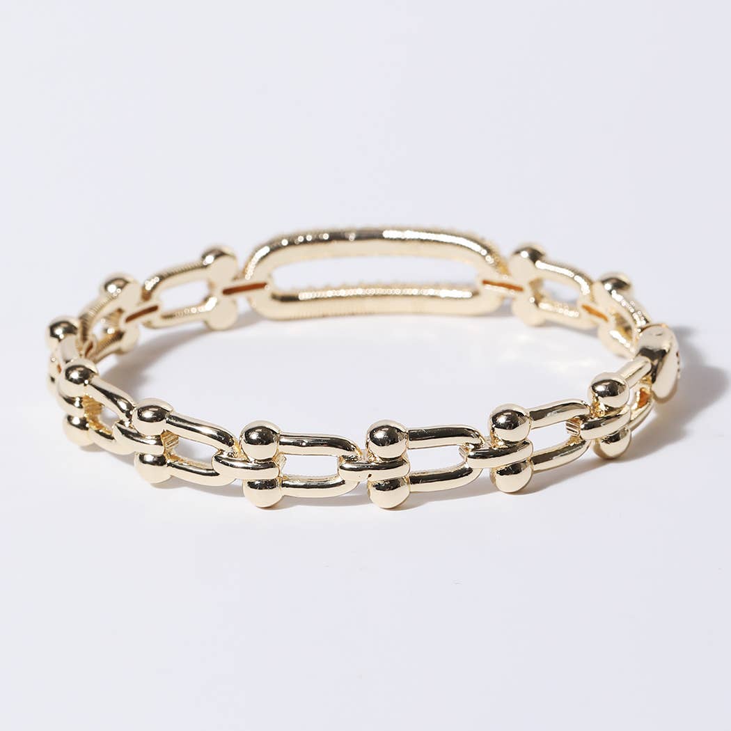 Linked Chain Gold CZ Pave Bar Bangle Bracelet - Robbi & Angel
