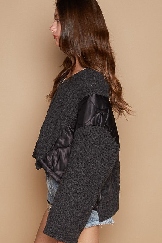 POL Cable Knit Quilting Patch V - Neck Sweater - Robbi & Angel