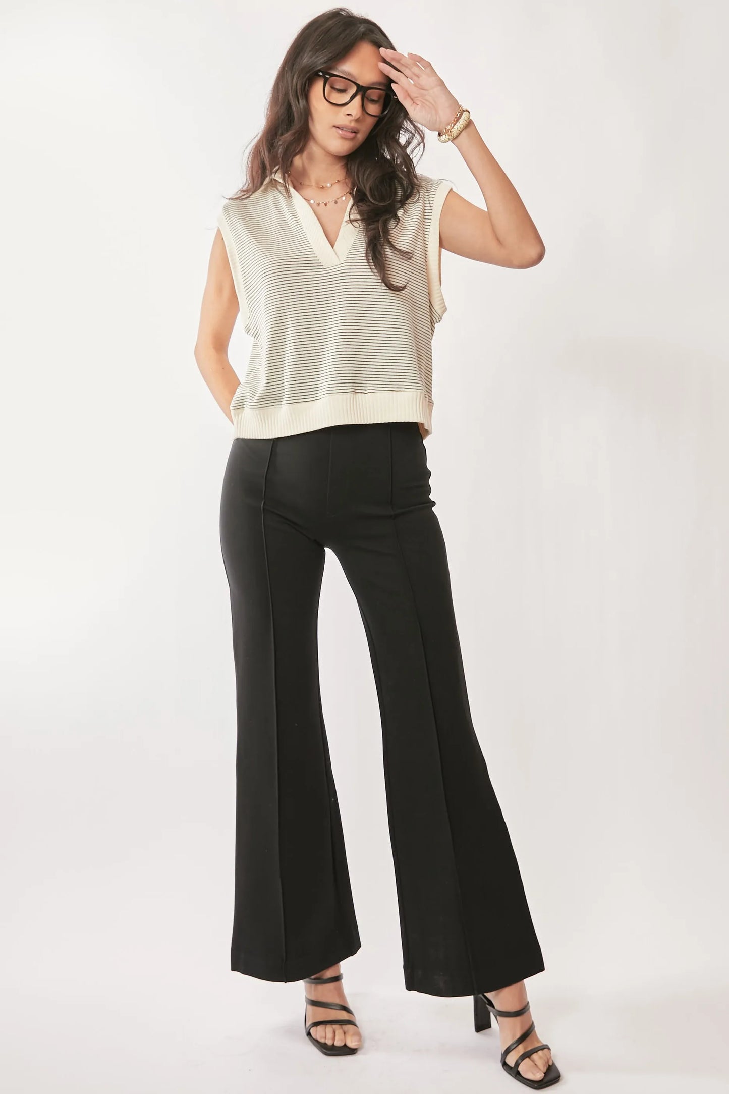Davi & Dani French Terry Boxy Fit Striped Sweater Vest - Robbi & Angel