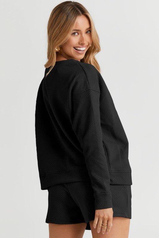 Adalyn Textured Long Sleeve Top and Drawstring Sho - Robbi & Angel