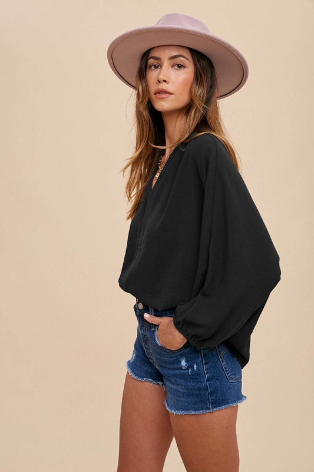 Annie Wear Notched Batwing Sleeve Blouse - Robbi & Angel