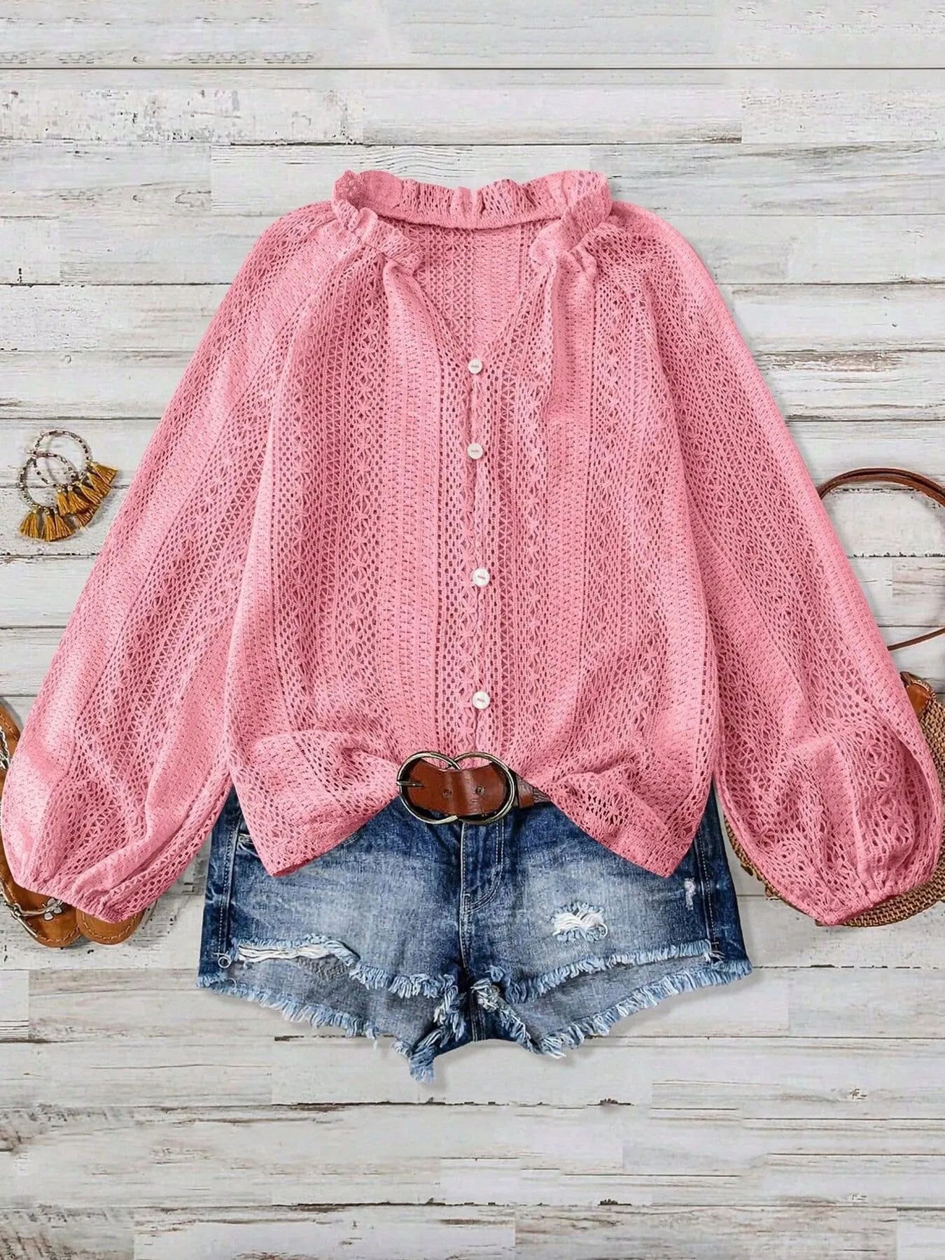 Crochet Notched Button - Front Shirt - Robbi & Angel