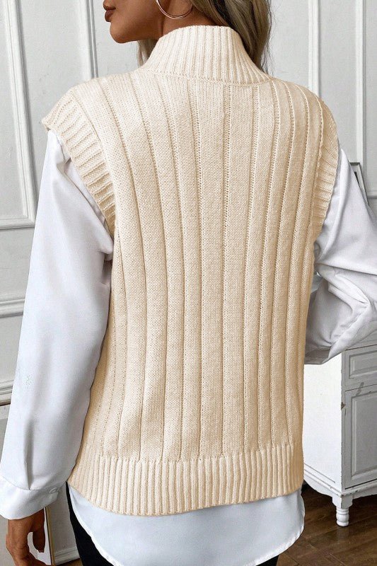 Sylvia Cable Knit High Neck Sweater Vest - Robbi & Angel