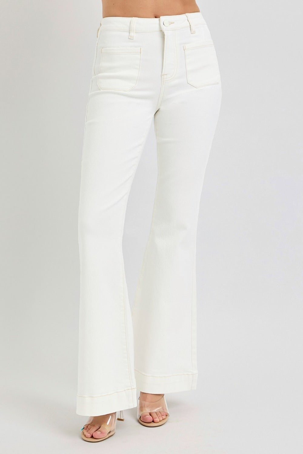 RISEN Full Size High Rise Front Patch Pocket Flare Jeans - Robbi & Angel