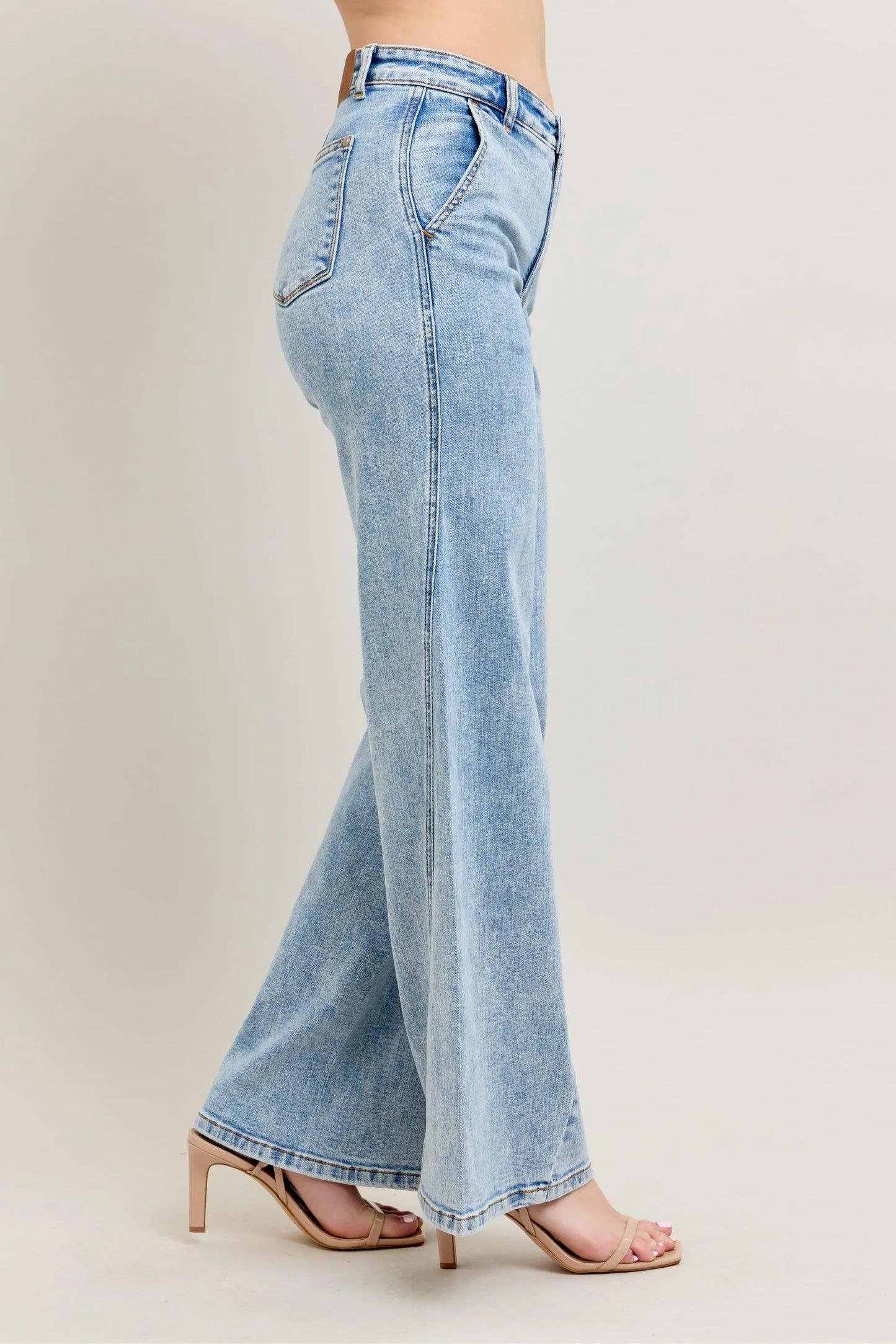 Judy Blue Full Size High Waist Wide Leg Jeans with Skewed Inseam Plus Size - Robbi & Angel