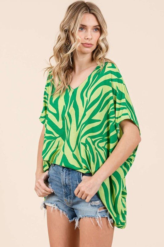 Mittoshop Zebra Print V - Neck Short Sleeve Oversized Top - Robbi & Angel