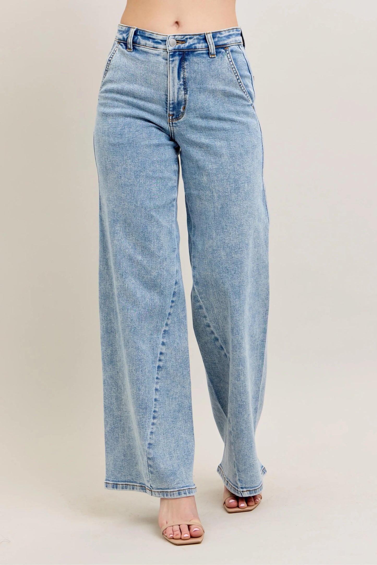 Judy Blue Full Size High Waist Wide Leg Jeans with Skewed Inseam Plus Size - Robbi & Angel