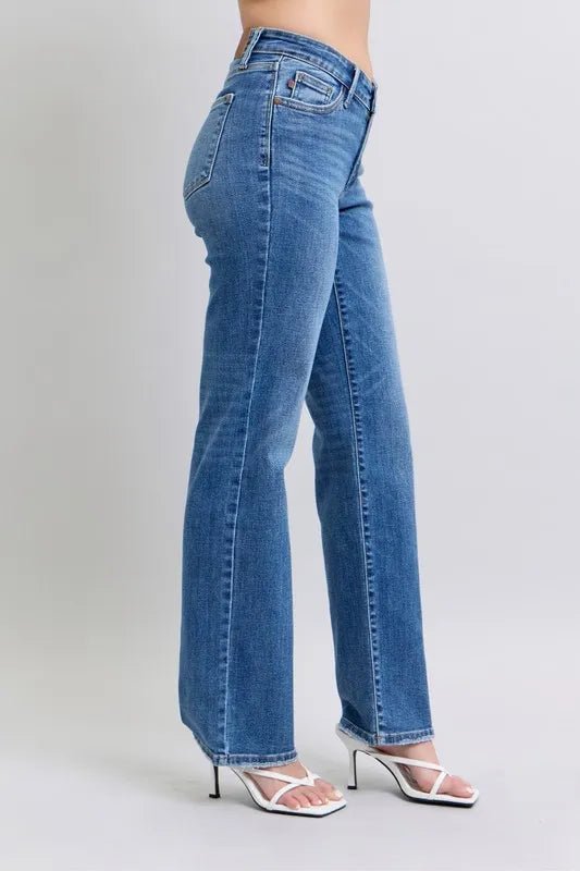 Judy Blue Full Size High Waist V - Front Vintage Wash Straight Jeans Plus Size - Robbi & Angel