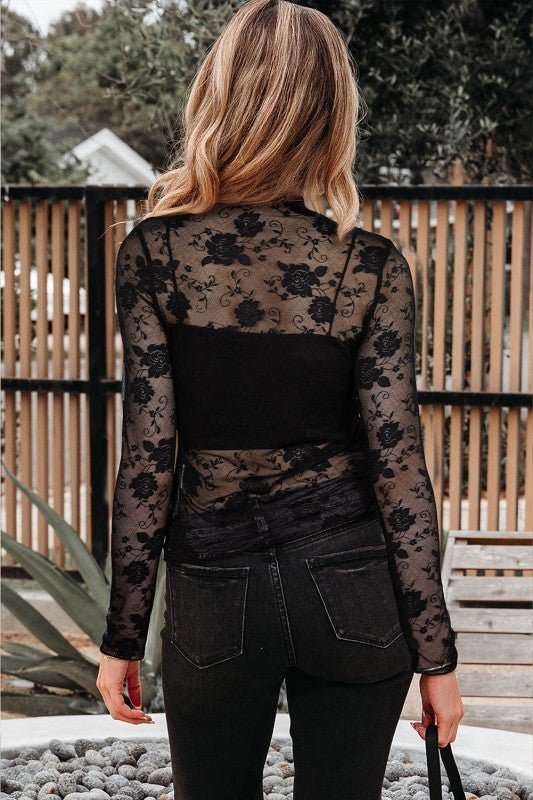 Floral Lace Sheer Mesh Long Sleeve Top - Robbi & Angel