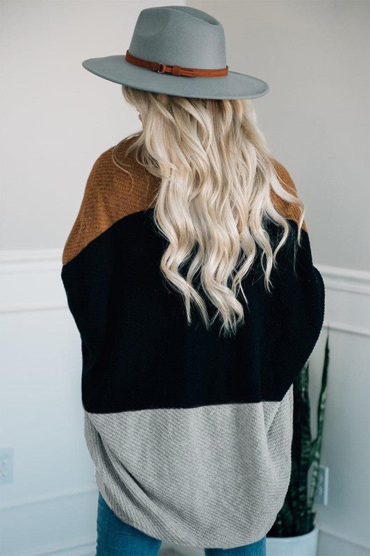 Brown Neutral Colorblock Drapey Cardigan - Robbi & Angel