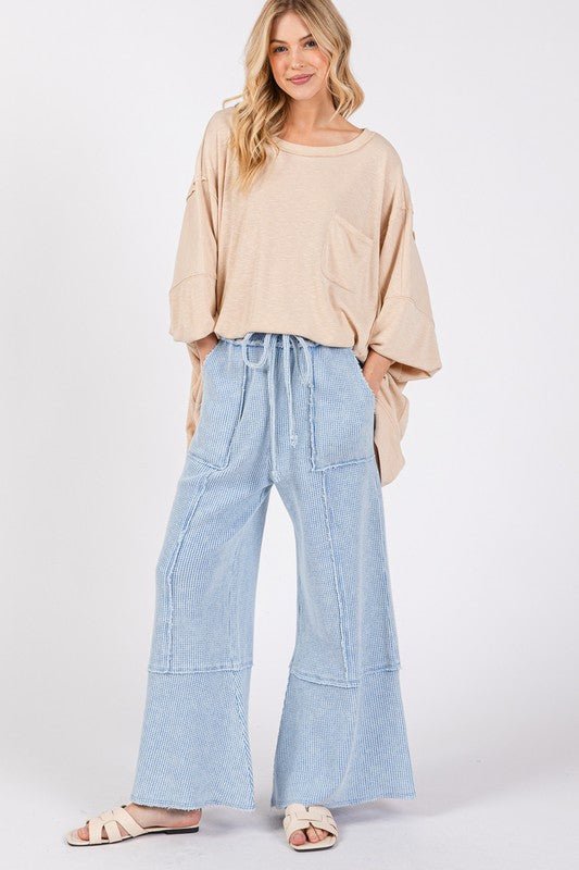 SAGE + FIG Waffle Textured Wide Leg Mineral Washed Pants - Robbi & Angel