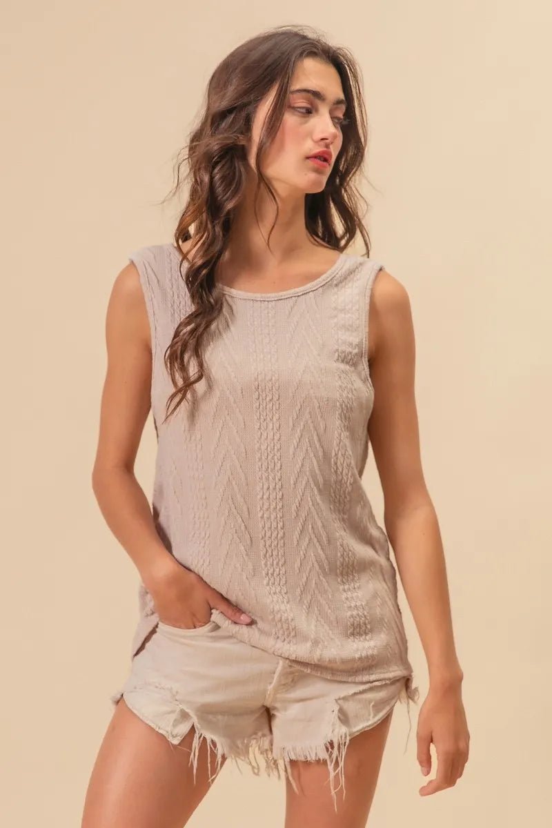 BiBi Textured Sweather Knit Twist Back Sleeveless Top - Robbi & Angel