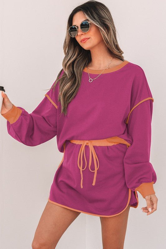Colorblock Long Sleeve Top and Skort Set - Robbi & Angel