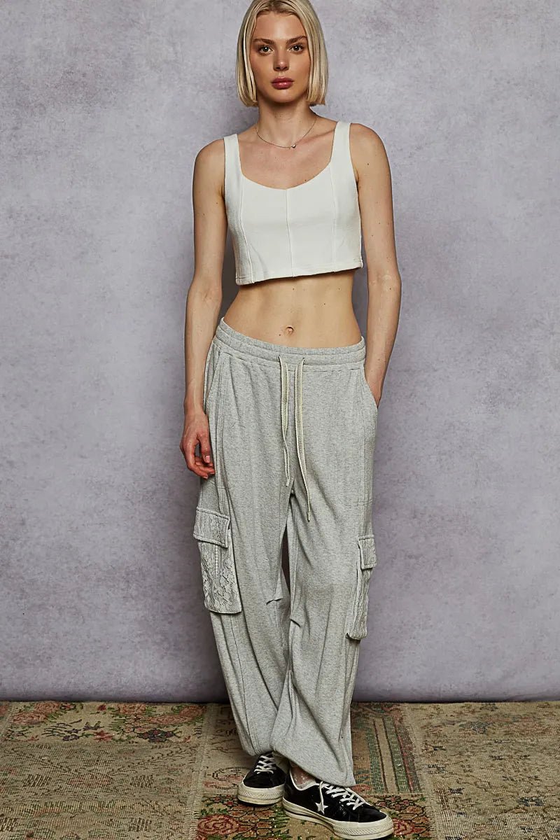 POL Drawstring Lace Cargo Pocketed Joggers - Robbi & Angel