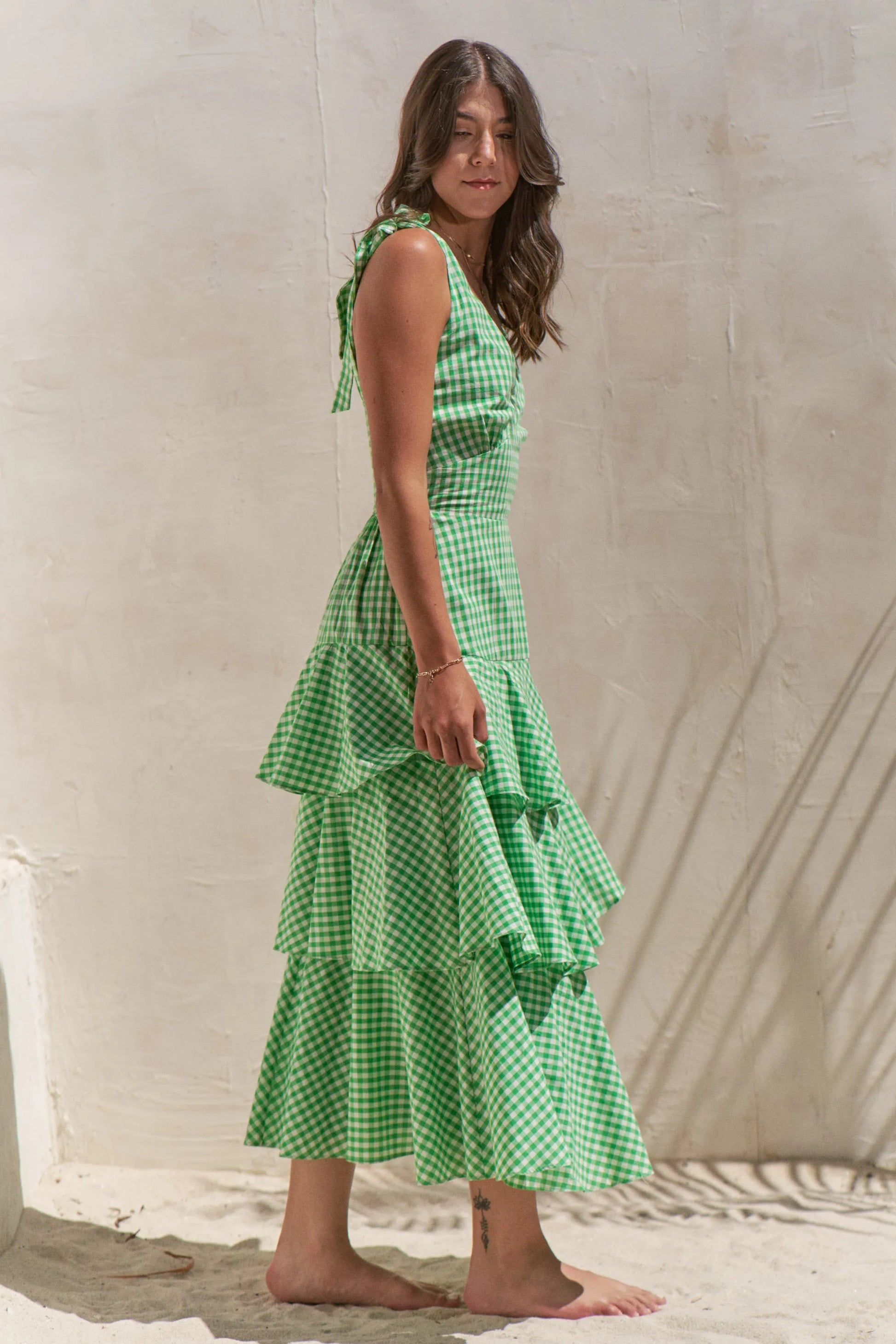 Jade By Jane Sleeveless Gingham Print Tiered Midi Dress - Robbi & Angel
