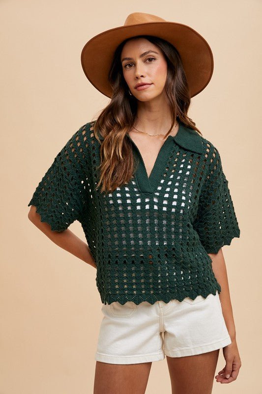 Annie Wear Openwork Johnny Collar Knit Cover Up - Robbi & Angel