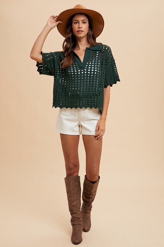 Annie Wear Openwork Johnny Collar Knit Cover Up - Robbi & Angel