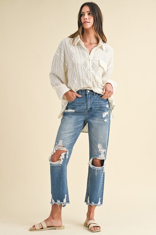 Annie Wear Distressed Raw Hem Cropped Jeans - Robbi & Angel