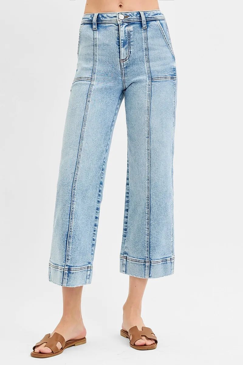 RISEN Full Size High Rise Crop Wide Front Seam Detailed Jeans Plus Size - Robbi & Angel