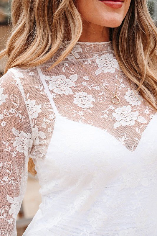 Floral Lace Sheer Mesh Long Sleeve Top - Robbi & Angel