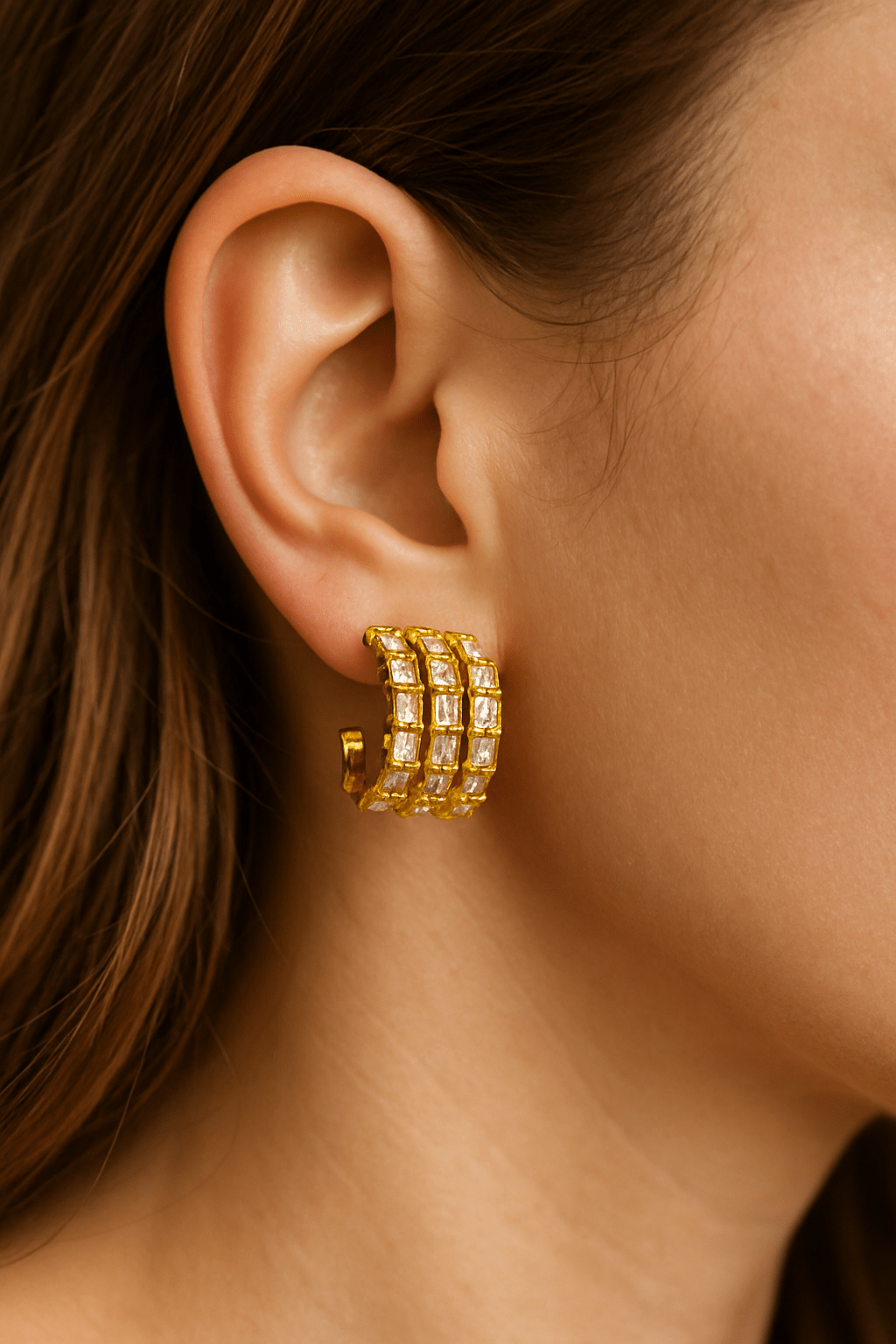 Francesca Triple Band Gold Crystal Hoops - Robbi & Angel