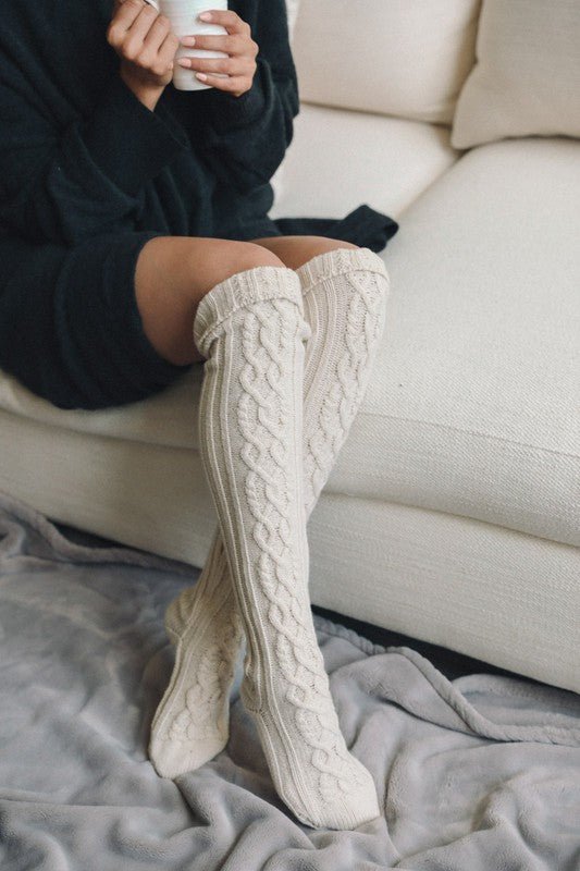 Knee High Cable Knit Socks - Robbi & Angel