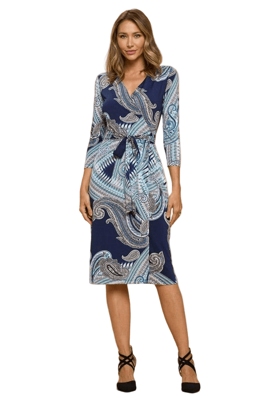 Print V neck Jersey Wrap Dress with Tie - Robbi & Angel Print V neck Jersey Wrap Dress with Tie - Robbi & Angel