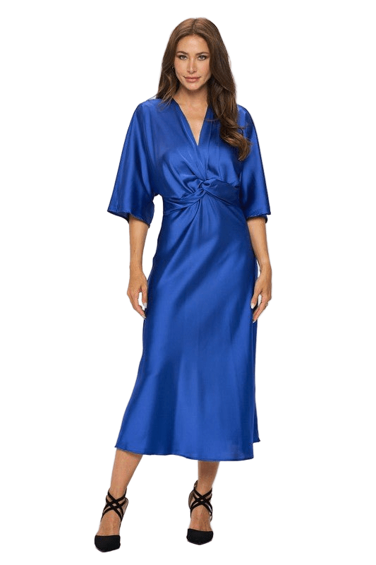 Blue Satin Stretch Solid Color Dress with Front Twist – Robbi & Angel