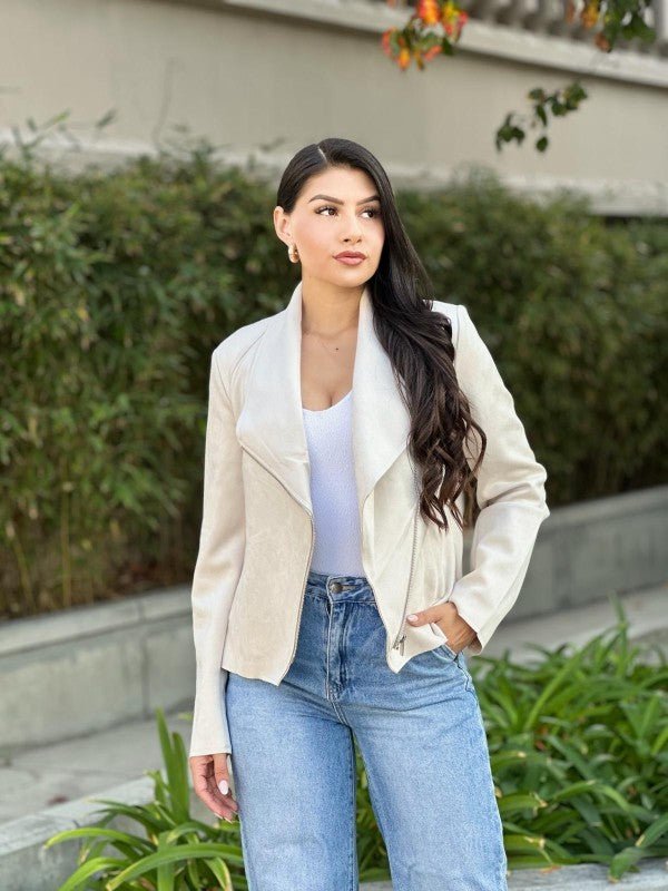 Suede Women's Biker Zip Up Jacket with Pockets - Robbi & Angel