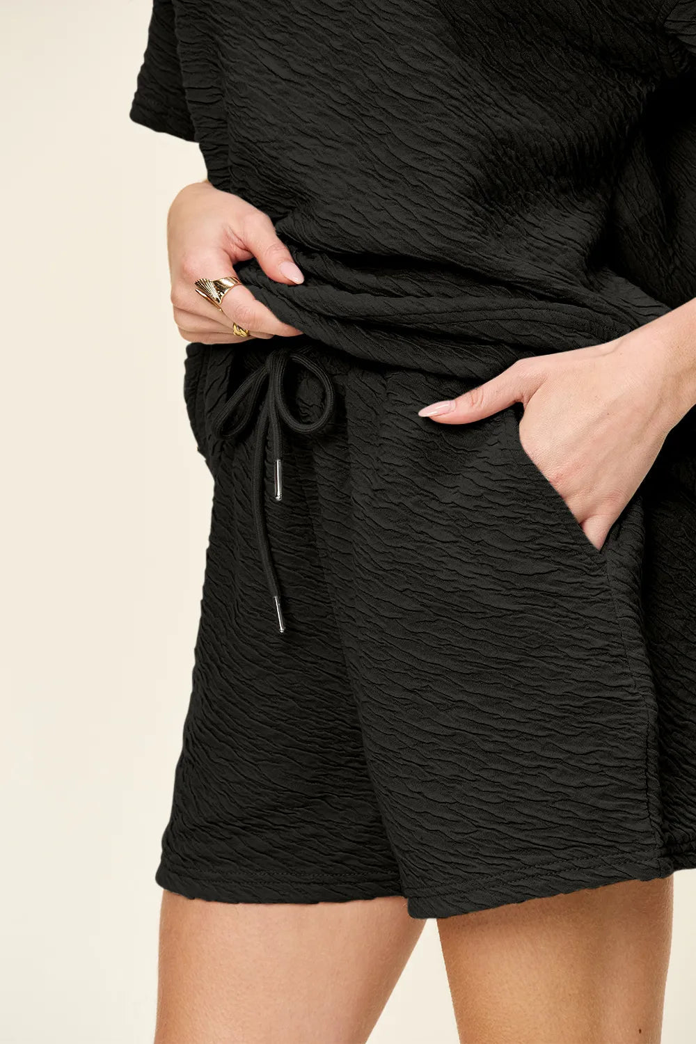 Texture Short Sleeve T-Shirt and Drawstring Shorts Set - Robbi & Angel