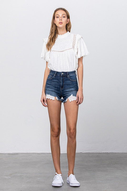 HIGH WAIST WITH LACE LINING TRIM SHORTS - Robbi & Angel