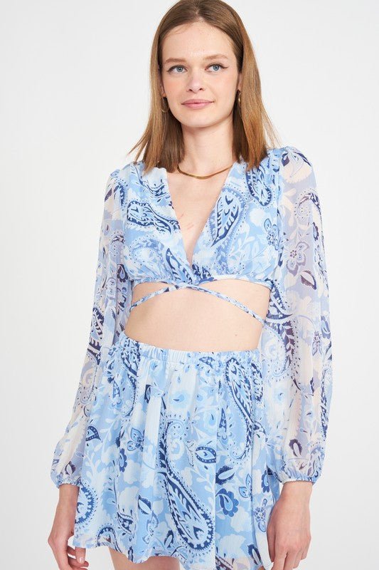 PRINTED V NECK CROP TOP - Robbi & Angel