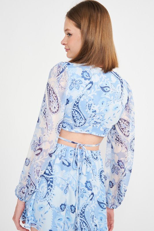 PRINTED V NECK CROP TOP - Robbi & Angel